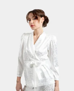 Chaquetas Y Abrigos*Cuplé Americana Cruzada Jacquard Blanco