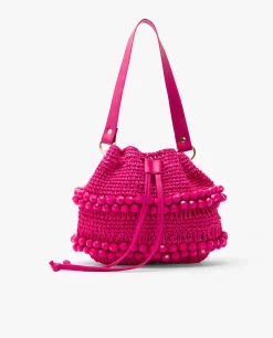 Bolsos Mano*Cuplé Bandolera Bolas Rafia Fucsia