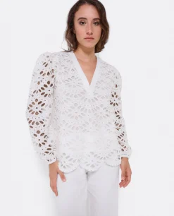 Camisas Y Tops*Cuplé Blusa Escote Pico Guipur Blanco