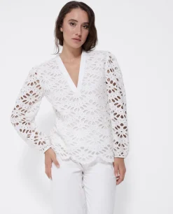 Camisas Y Tops*Cuplé Blusa Escote Pico Guipur Blanco