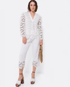 Camisas Y Tops*Cuplé Blusa Escote Pico Guipur Blanco