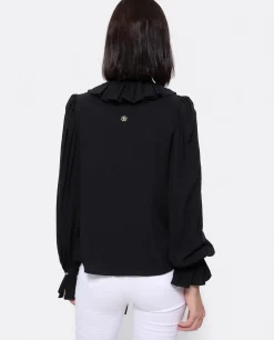 Camisas Y Tops*Cuplé Blusa Lazo Cuello Punto Negro