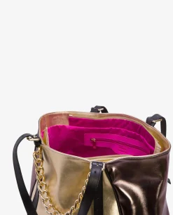 Shoppers Y Bolsos Hombro*Cuplé Bolso Grande Tricolor Napa Metalizado Oro