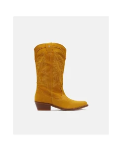 Botas Y Botines*Cuplé Bota Cowboy Tacón Bajo Serraje Mostaza