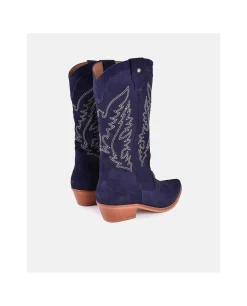 Botas Y Botines*Cuplé Bota Cowboy Tacón Bajo Serraje Marino