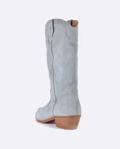 Botas Y Botines*Cuplé Bota Cowboy Tacón Bajo Serraje Celeste