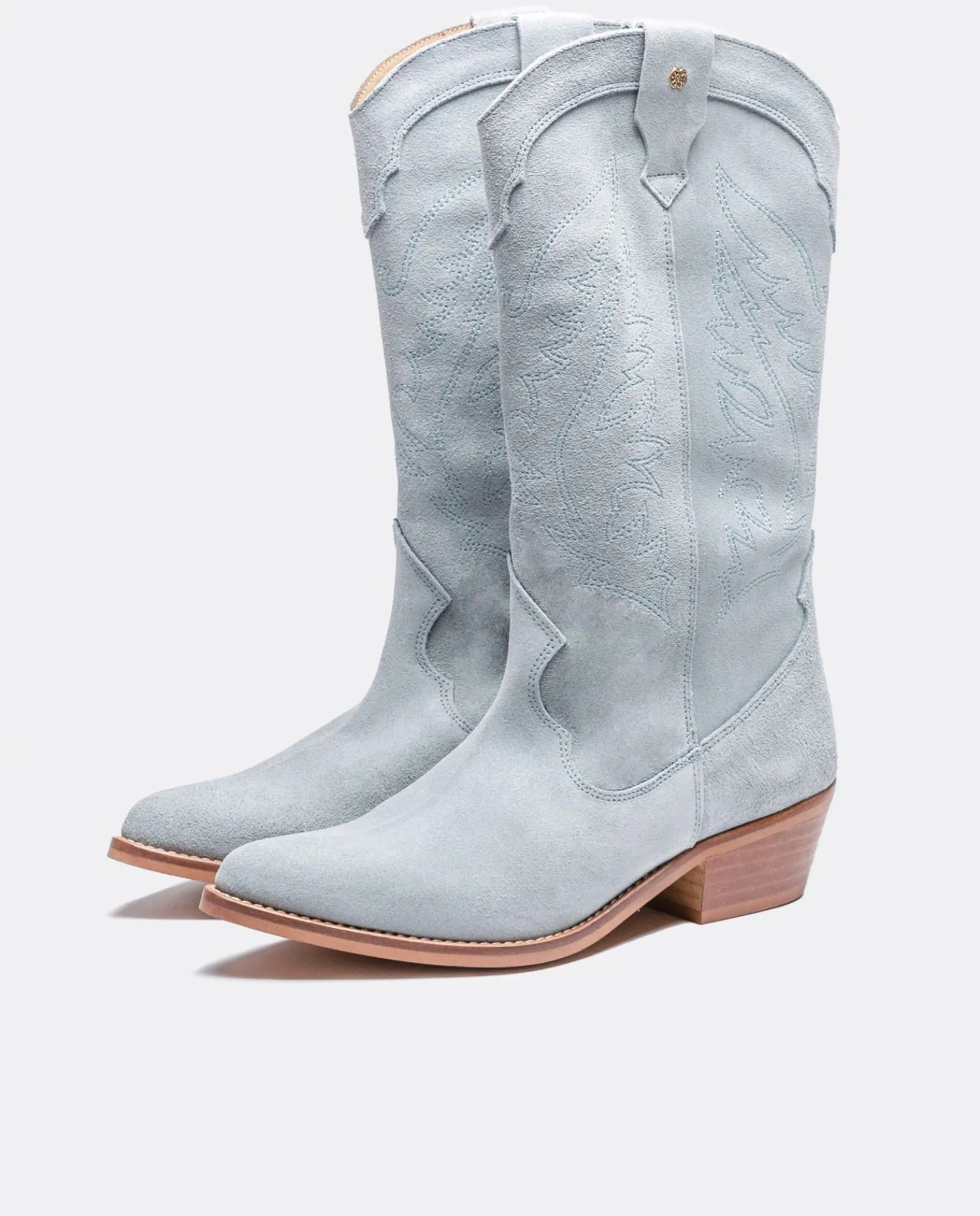 Botas Y Botines*Cuplé Bota Cowboy Tacón Bajo Serraje Celeste