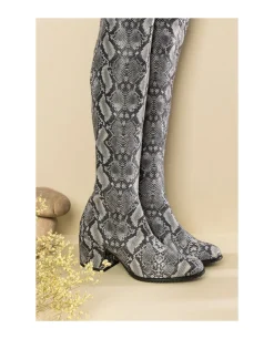 Botas Y Botines*Cuplé Bota Mosquetera Strech Serpiente Gris
