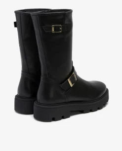 Botas Y Botines*Cuplé Bota Motera Napa Negro