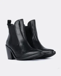 Botas Y Botines*Cuplé Botin Cow Boy Napa Negro