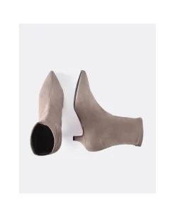 Botas Y Botines*Cuplé Botin Licra Tacón Bajo Ultrasuede Strech Taupe