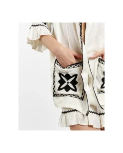 Camisas Y Tops*Cuplé Camisa Bolsillos Bordados Jacquard Blanco