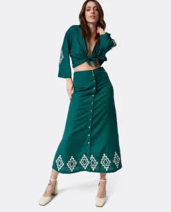 Camisas Y Tops*Cuplé Camisa Con Nudo Lino Verde