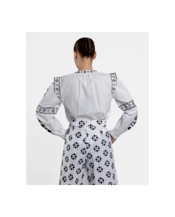 Camisas Y Tops*Cuplé Camisa Mangas Bordadas Algodon Blanco