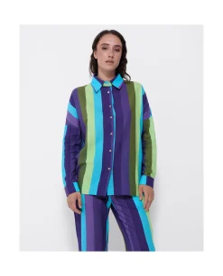 Camisas Y Tops*Cuplé Camisa Oversize Algodon Rayas Azul