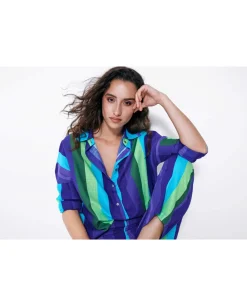 Camisas Y Tops*Cuplé Camisa Oversize Algodon Rayas Azul