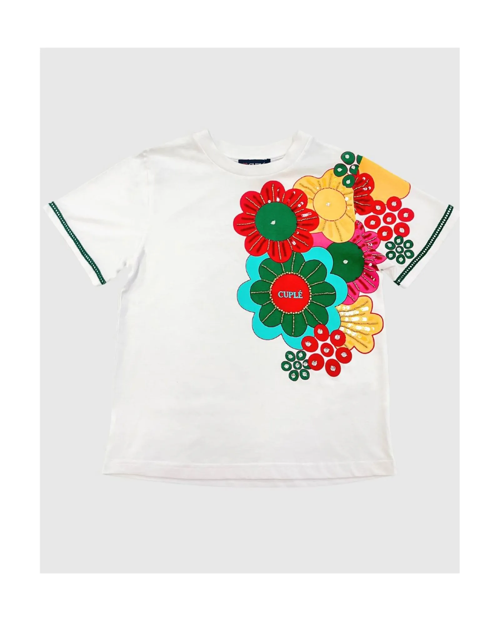 Camisas Y Tops*Cuplé Camiseta Flor Multicolor Algodon Blanco