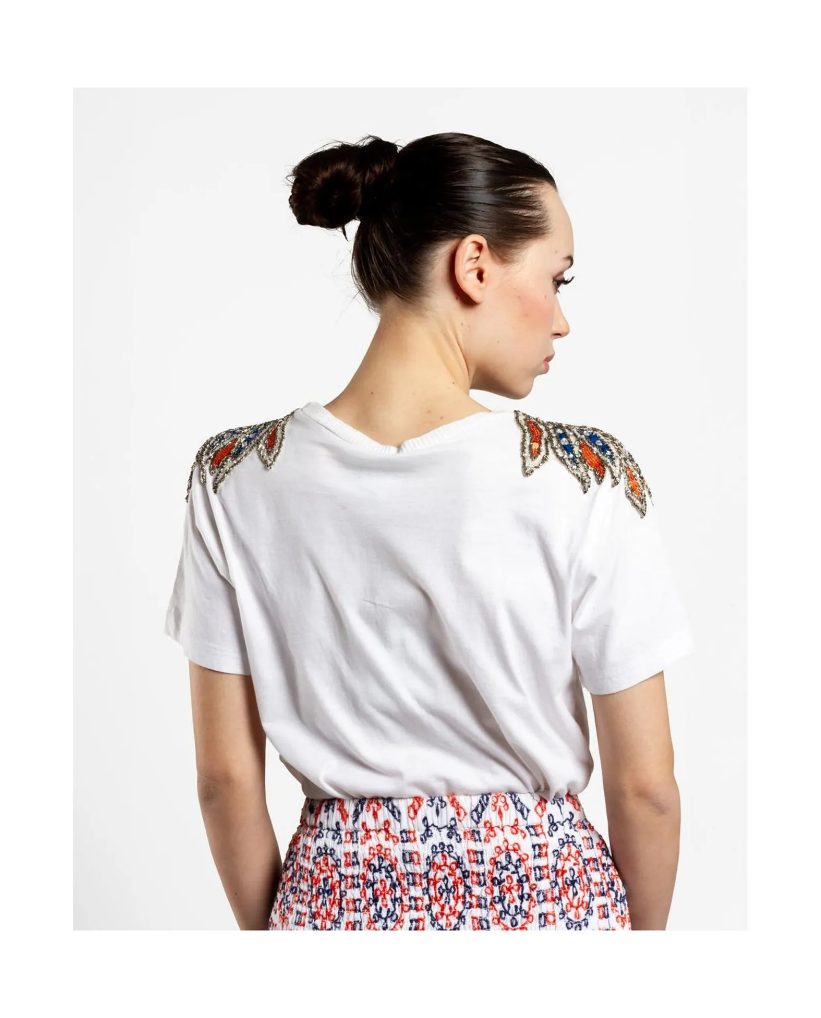 Camisas Y Tops*Cuplé Camiseta Hombros Bordados Punto Blanco