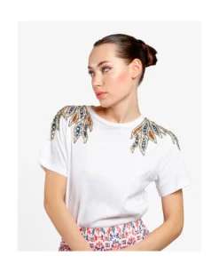 Camisas Y Tops*Cuplé Camiseta Hombros Bordados Punto Blanco