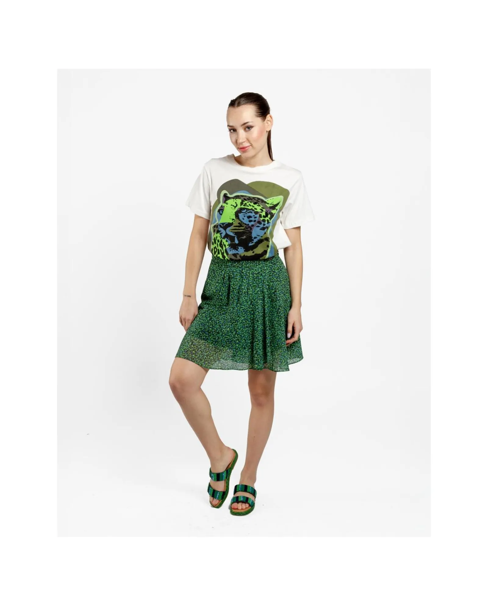 Camisas Y Tops*Cuplé Camiseta Leopardo Algodon Blanco