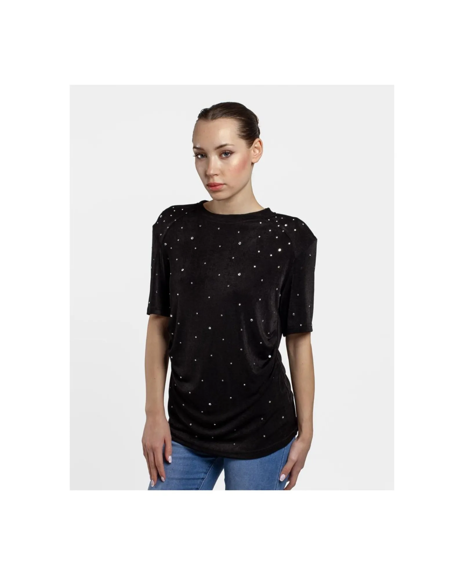 Camisas Y Tops*Cuplé Camiseta Strass Punto Negro