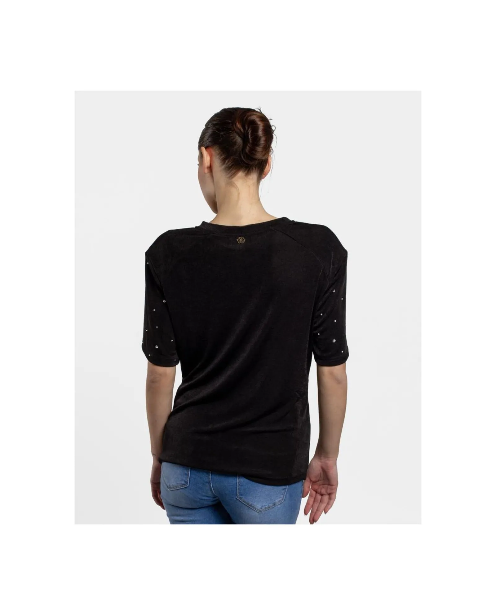 Camisas Y Tops*Cuplé Camiseta Strass Punto Negro