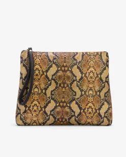 Bolsos Mano*Cuplé Cartera Mano Mediana Serpiente Mostaza