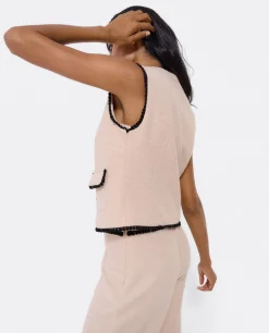 Camisas Y Tops*Cuplé Chaleco Puntilla Tweed Beig