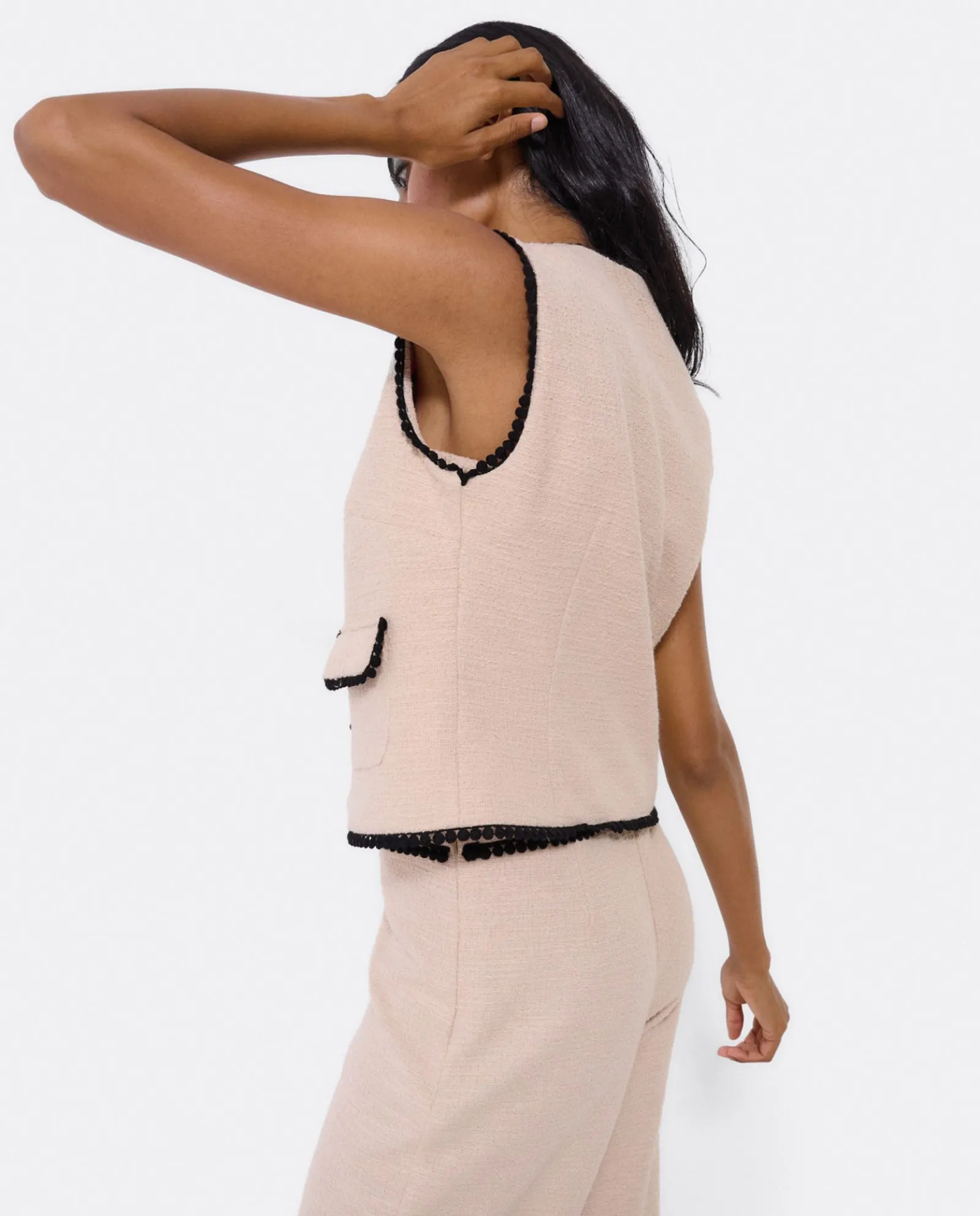 Camisas Y Tops*Cuplé Chaleco Puntilla Tweed Beig