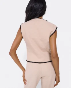 Camisas Y Tops*Cuplé Chaleco Puntilla Tweed Beig