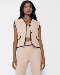 Camisas Y Tops*Cuplé Chaleco Puntilla Tweed Beig