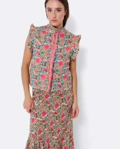 Chaquetas Y Abrigos*Cuplé Chaleco Volantes Algodon Flores Beig
