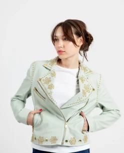Chaquetas Y Abrigos*Cuplé Chaqueta Biker Tachas Piel Verde