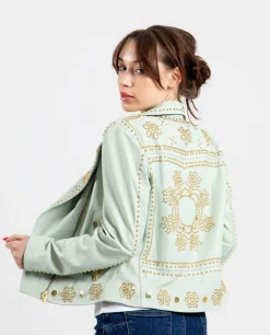 Chaquetas Y Abrigos*Cuplé Chaqueta Biker Tachas Piel Verde
