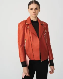 Pelo Y Piel*Cuplé Chaqueta Motera Napa Naranja