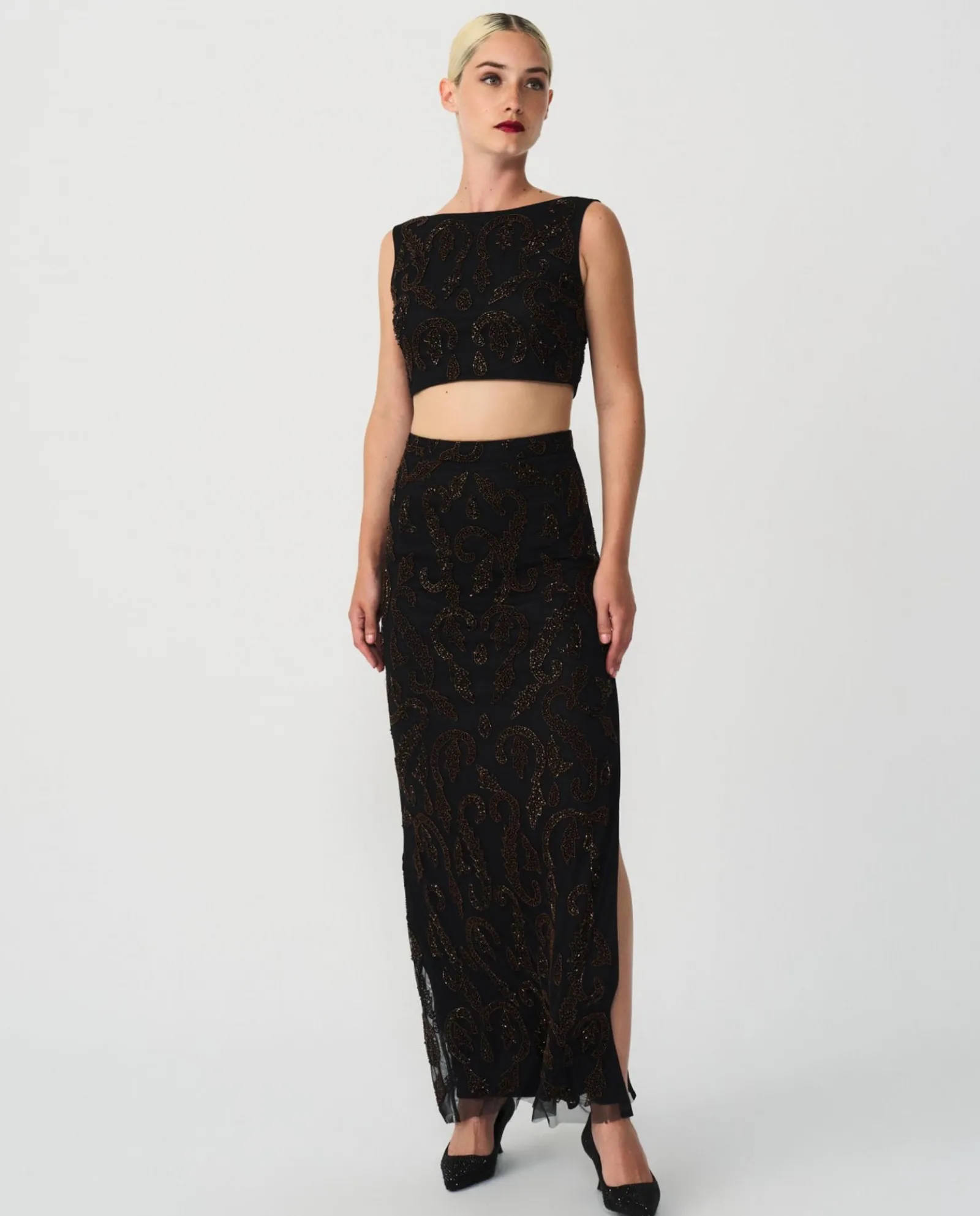 Faldas*Cuplé Conjunto Top Falda Gasa Negro