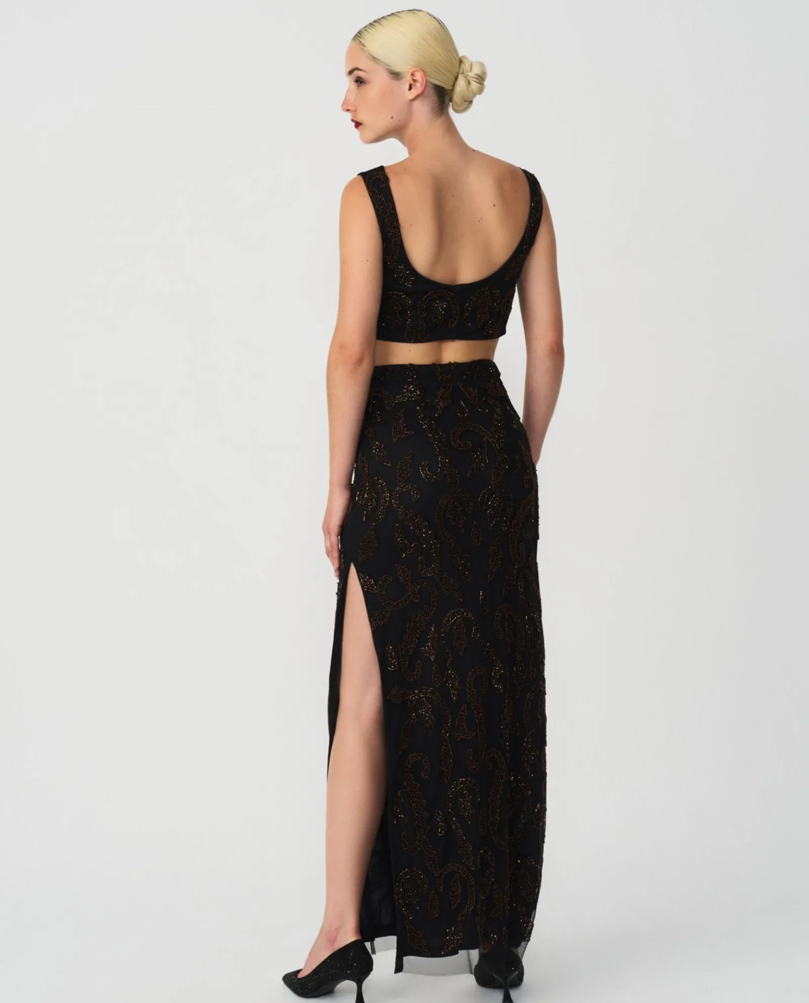 Faldas*Cuplé Conjunto Top Falda Gasa Negro