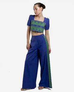 Camisas Y Tops*Cuplé Crop Top Manga Algodon Azul