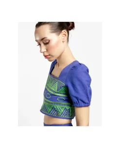 Camisas Y Tops*Cuplé Crop Top Manga Algodon Azul