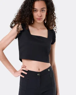 Camisas Y Tops*Cuplé Crop Top Volante Neopreno Negro