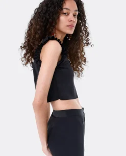 Camisas Y Tops*Cuplé Crop Top Volante Neopreno Negro