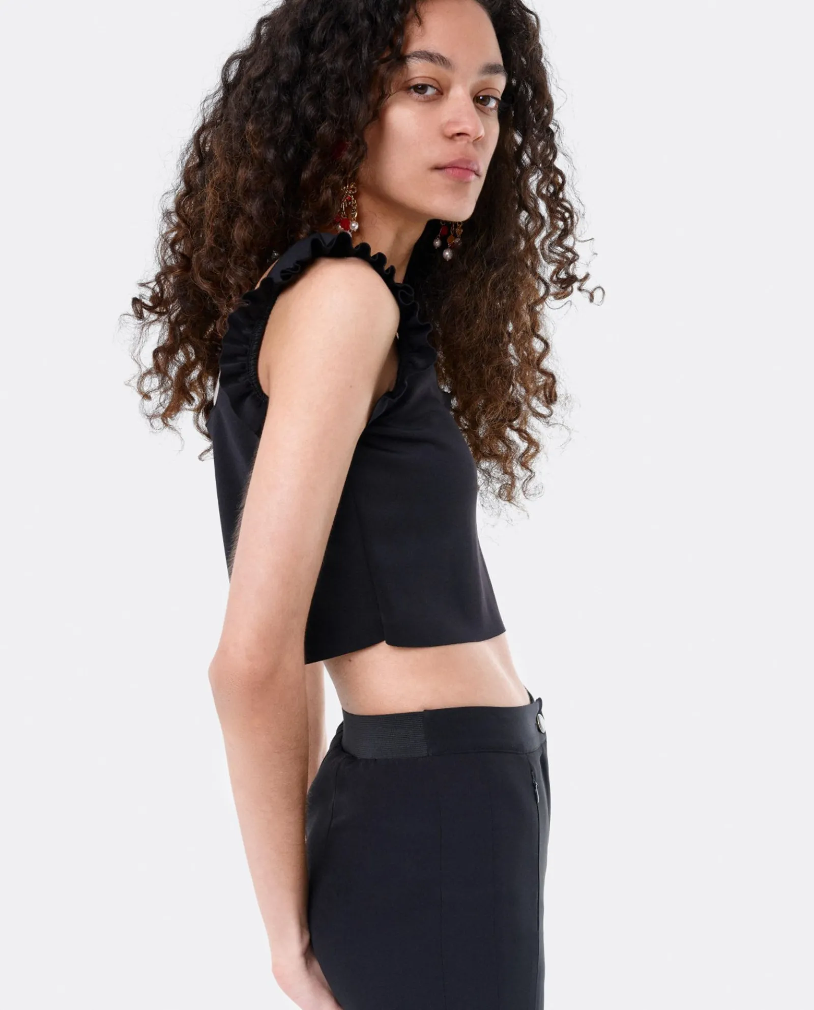 Camisas Y Tops*Cuplé Crop Top Volante Neopreno Negro