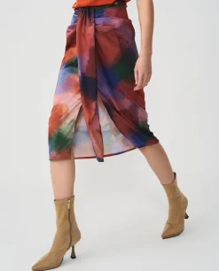 Faldas*Cuplé Falda Lazo Delantero Midi Sedin Estampado Acuarela