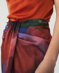 Faldas*Cuplé Falda Lazo Delantero Midi Sedin Estampado Acuarela