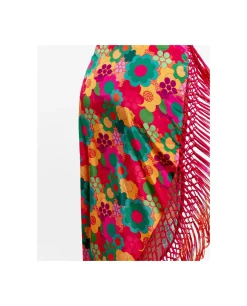 Faldas*Cuplé Falda Pareo Flecos Saten Estampado Flores