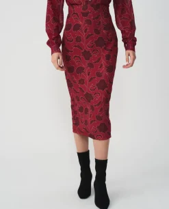 Faldas*Cuplé Falda Tubo Largo Midi Sedin Estampado Flor Cool