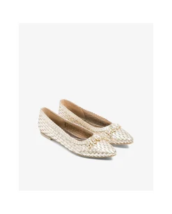 Mocasines Y Bailarinas*Cuplé Francesita Trenzada Adorno Napa Oro