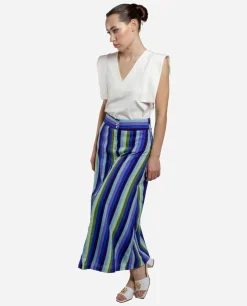 Faldas*Cuplé Maxi Falda Botones Bord. Algodon Rayas Azul