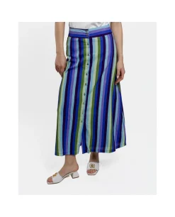 Faldas*Cuplé Maxi Falda Botones Bord. Algodon Rayas Azul