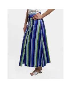 Faldas*Cuplé Maxi Falda Botones Bord. Algodon Rayas Azul